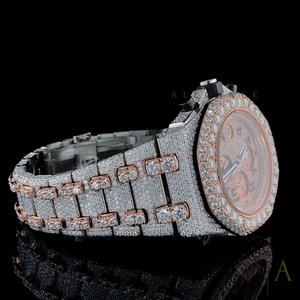 Reloj Cronógrafo de Lujo con Incrustaciones de Diamantes para Hombre, Caja Redonda de 42 mm, Movimiento de Cuarzo Analógico, Correa de Acero Inoxidable, Cierre Desplegable - Product Image 5