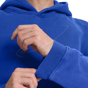 Nuevas sudaderas con capucha lisas de felpa 100% algodón, 400 GSM, color azul, OEM y ODM, para ropa de punto universal para hombre, al por mayor. - Product Image 4