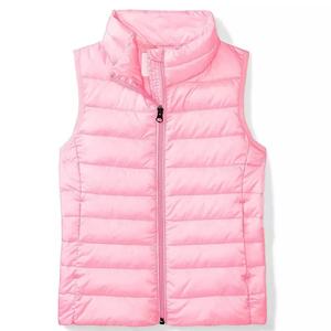 Pantalon d'équitation matelassé rose sans manches en polyester/nylon, fermeture éclair sur le devant, col montant, léger et chaud - Product Image 1