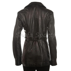 Veste longue en cuir tendance pour femme, manteau biker court et ajusté de qualité supérieure, veste d'extérieur élégante pour l'hiver pour femmes - Product Image 4