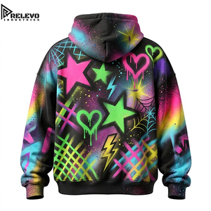 Sweat à capuche en molleton personnalisé imprimé par sublimation, unisexe, avec motif graffiti néon airbrush et cordon de serrage ajustable - Product Image 2