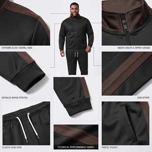 Wholesale <b>Men</b> Plus Size Zipper Tracksuit Stand Collar <b>Yoga</b> Training Jacket Drawstring Waist Sweat <b>Pant</b> 100% Polyester Trackset - Product Image 6