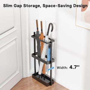 Modern Black Iron 3-Tier Wall-Mounted Umbrella Stand Rack with Slim <b>Gap</b> Storage for Entryway Porch & Kitchen - Product Image 2