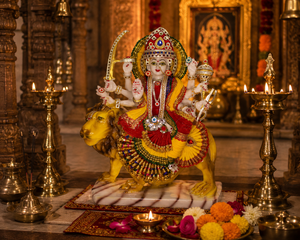 Elegant Mata Rani Marble Dust Handmade <b>Religious</b> Lion <b>Statue</b> Traditional Design Diwali Living Room Tabletop Decor - Product Image 1