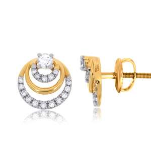 Pendientes de Diamantes con Doble Círculo en Oro Amarillo de 14K, Diamantes Redondos Cultivados en Laboratorio, Joyería Fina para Mujer - Product Image 3