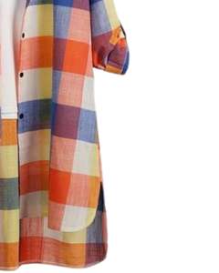 Vestido Camisero Largo a Cuadros Multicolor Personalizado para Mujer, Estilo Túnica Casual con Botones, Holgado y de Gran Tamaño, en Algodón y Lino - Product Image 6