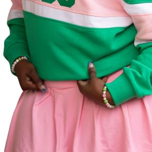 Pull à manches longues pour femme AKA Rugby 1908 Vert Ivy Rose Blanc Rayé Vêtement de sport décontracté de qualité supérieure - Product Image 4