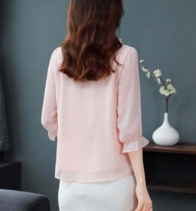 เสื้อผู้หญิงสไตล์เกาหลีเรียบง่าย แขนยาว คอตั้ง แต่งระบาย ผ้าถักลายกลีบดอกไม้  หรูหรา  ลำลอง  สำหรับฤดูร้อน  ผ้าลูกไม้  จับจีบ  เสื้อคลุม  เสื้อเบลาส์ - Product Image 4