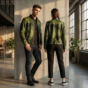 Wholesale <b>Men</b> Cowhide Hair on <b>Leather</b> <b>Jacket</b> Moss Green Cow Fur Biker Coats Custom Streetwear Outerwear Fashion Apparel - Product Image 5