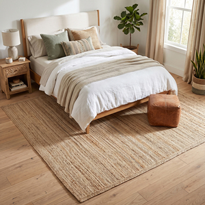 Alfombra de Yute Orgánico Trenzado a Mano NYKO MART JR-02A, Antideslizante, Ecológica, Moderna, de Color Sólido, Estilo Bohemio, de Pelo Corto - Product Image 4