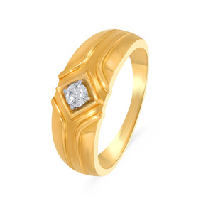 Anillo de Sello de Lujo para Hombre con Diamantes Redondos Brillantes en Oro Amarillo de 18K con Engaste Cuadrado y Acabado Pulido Clásico - Product Image 1