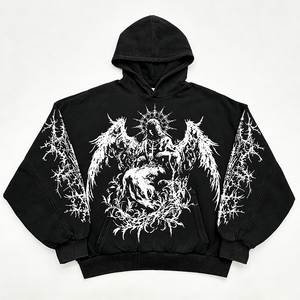 Custom 500GSM 100% Cotton Fleece Heavyweight Screen Printed Embroidered Acid Washed Sun Faded Winter Solid Front <b>Pullover</b> <b>Men</b> - Product Image 1