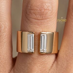 14K Gold Baguette Diamond <b>Open</b> <b>Ring</b> Luxury Statement Wide Band <b>Ring</b> Modern Fine Jewelry - Product Image 1