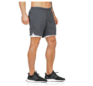 Nouveaux shorts de sport pour hommes, personnalisés avec logo, décontractés, à séchage rapide, respirants, à double couche, élastiques, avec poches, 2 en 1 - Product Image 2