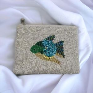 Porte-monnaie brodé floral perlé, magnifique mini-portefeuille fait main avec broderie artistique et embellissement de perles pour femme - Product Image 3