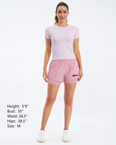 SPW Women's Pink Sport Shorts <b>Elastic</b> Waist Asymmetrical Design With Pocket Breathable Summer Workout Wear - Product Image 6
