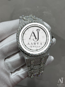 AARVA JEWELS นาฬิกาเพชรหรูหราสง่างามสำหรับผู้ชาย 42 มม. สแตนเลสสตีลทรงกลม กลไกควอตซ์แบบอะนาล็อก สายขนาด 16 มม. ตัวล็อคแบบพับได้ - Product Image 6