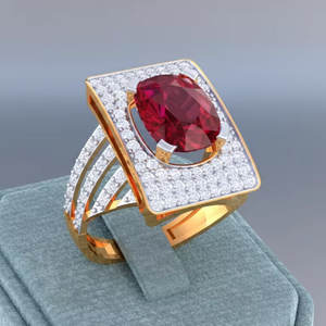 Bague en or et rubis exquise, design géométrique rectangulaire avec halo, bijoux de mode pour mariage et soirée pour femmes - Product Image 1