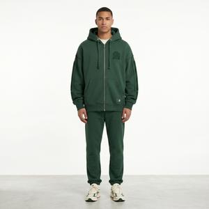 Sweat à capuche oversize en molleton de coton 280 g/m² avec patch en chenille, fermeture éclair intégrale, coupe ample, streetwear premium, XS, fabricant OEM - Product Image 1