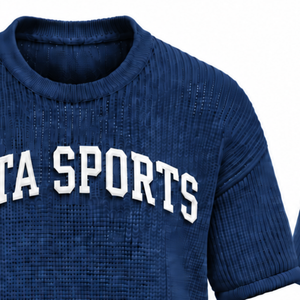 Navy <b>Blue</b> <b>Men</b> Knitted T Shirt Short Sleeve Crew Neck Textured Casual Top Custom Printed Streetwear Summer Fashion Wholesale - Product Image 4