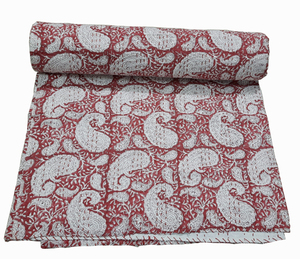New Beautiful Hand Block Print Kantha <b>Quilt</b> Indian Paisaliy Cotton Handmade <b>Bedspread</b> Quality 200TC Reversible All Size - Product Image 4