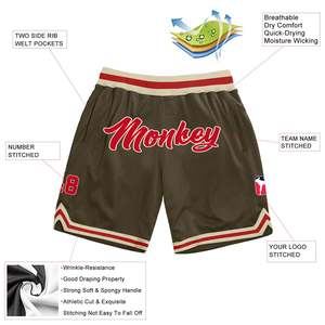 Wholesale Custom Basketball <b>Shorts</b> Men Mesh Sublimation Olive Brown Red Striped Gym <b>Shorts</b> Wholesale OEM Men's Sportswear Wear - Product Image 2