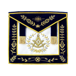 Delantal Premium Personalizado de Past Master de la Francmasonería Azul con Flecos de Hilo Dorado y Borde de Terciopelo, Delantal de Past Master de la Francmasonería Azul OEM de Fábrica - Product Image 1