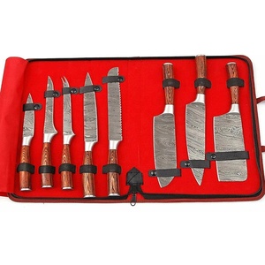 Ensemble de couteaux de chef professionnels en acier Damas, 8 pièces, fabriqués à la main par Ahmad Fabric, manche en résine, étui en cuir, design moderne, personnalisable - Product Image 2