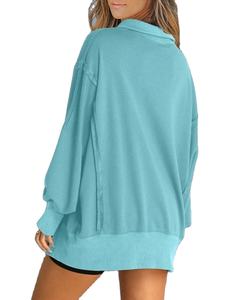 Top informal holgado para mujer, sudadera de manga larga 2025, cuello Polo, transpirable, antiarrugas, parte delantera, bordado 100% - Product Image 6