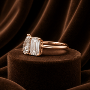 แหวนแต่งงาน Toi Et Moi Pear & Emerald Diamond ประดับเพชรและมรกต ชุบทองคำชมพู แหวนหมั้นผู้หญิง ดีไซน์หรูหรา แหวนขอแต่งงานประดับโมอิสซาไนต์ - Product Image 2
