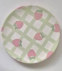 Round <b>Ceramic</b> <b>Plate</b> With Blue Stripes Handpainted Flat Dish Modern Design - Product Image 2
