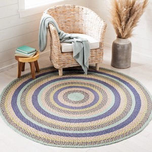 Round Braided Jute Area Rug Striped Bohemian Style Non-Slip Living Room Home Decor Flat Pile Thin 0.2-0.4 in - Product Image 2