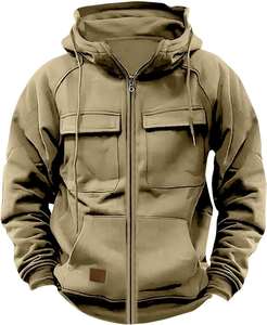 Sweat à capuche zippé pour homme, surdimensionné, de haute qualité, style vintage, effet délavé soleil et usé, délavé à l'acide - Product Image 2