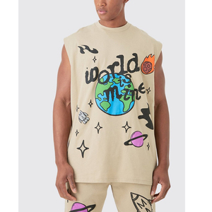 Premium 300 GSM Cotton Sleeveless T Shirt And Shorts Set Men White Streetwear Custom Print Logo MEns Sets - Product Image 2