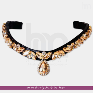 Élégante bride de cheval en cuir sur mesure avec mèche frontale en cristal doré champagne en forme de goutte à clipser, accessoires équestres scintillants pour chevaux - Product Image 3
