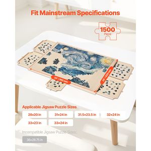 Plateau de puzzle rotatif portable de 1500 pièces avec 5 tiroirs, couvercle 34x25 pouces, accessoires de puzzle en bois - Product Image 2