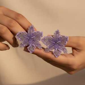 Pendientes de Flores con Cuentas de Lavanda, Pendientes Florales Hechos a Mano, Joyería Estética Elegante, Pendientes para Fiestas para Mujer - Product Image 3