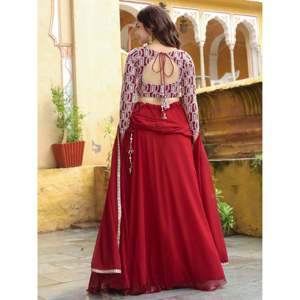 <b>Red</b> <b>Sequins</b> Georgette Evening Dress Lehenga Choli - Product Image 1