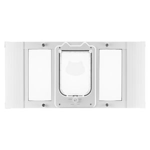 Porte pour chat en verre haute transparence avec cadre en aluminium pour fenêtres, 4 modes de verrouillage sécurisés, ajustement adaptable pour une largeur de 27 à 32 pouces - Product Image 1