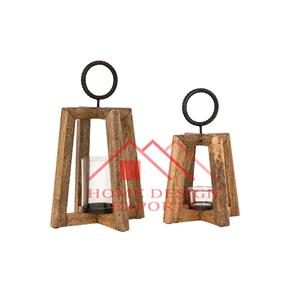 Table Top Wooden <b>Lantern</b> <b>Set</b> of 2 for Living Room Most Selling New Design Natural Brown Mango Wood Candle <b>Lantern</b> - Product Image 1