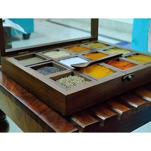 Handcrafted Sheesham Wood <b>Spice</b> Rack with Mirror & 9 <b>Jars</b> | Wholesale - Product Image 4