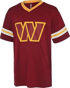 T-shirt à col en V de couleur marron des Washington Commanders avec des rayures jaunes et blanches et broderie du logo - Product Image 2