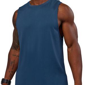 Camiseta sin Mangas de Punto Transpirable para Hombre, Color Sólido, Cuello Redondo, Ropa Deportiva Informal, Azul, Diseño Personalizado, Nuevo Estilo - Product Image 5
