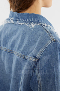 Women's Light Blue <b>Cropped</b> Distressed <b>Denim</b> <b>Jacket</b> Button Closure Long Sleeve Slim Fit Casual Jean <b>Jacket</b> Spring Autumn Wear - Product Image 6