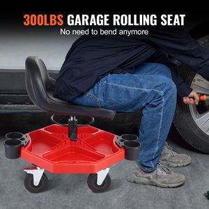 Sgabello da officina regolabile in altezza 17 x 15 con cuscino comfort, vassoio portaoggetti, ruote da 5 pollici per tutti i terreni, attrezzo per riparazioni auto - Product Image 2