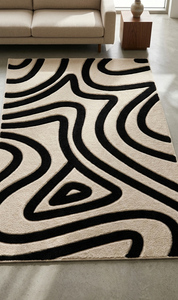 Eco-Friendly <b>Hand</b>-<b>Tufted</b> Wool <b>Rug</b> | Abstract Green & Beige Flowing Line Carpet Home Decor Gift Factory Price - Product Image 3