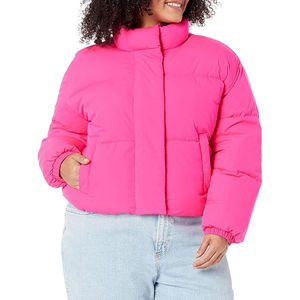 Doudoune rose à col roulé et manches lanternes, manteau d'hiver épais, coupe décontractée, couleur unie, style pull - Product Image 2