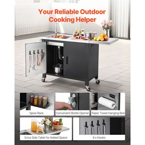 Carrello per Barbecue da Esterno con Lavello e Armadietto Portaoggetti, Isola Cucina con Piano in Acciaio Inox da 52 Pollici - Product Image 5