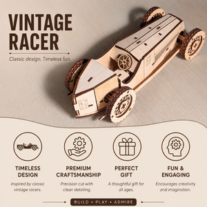 Modelo de Automóvil de Carreras Vintage Hecho a Mano en Madera Premium para Aficionados Creativos y Decoración |   Coche Retro Cortado con Láser - Product Image 5