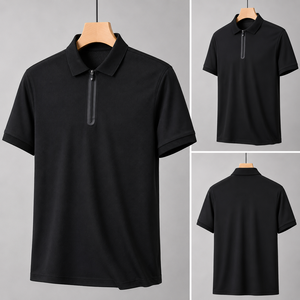 Custom Cross Border Polo <b>Shirt</b> for Men Summer Breathable Zipper Polo Collar Sports Short Sleeve T <b>Shirt</b> Trendy Young <b>Half</b> Sleeve - Product Image 3